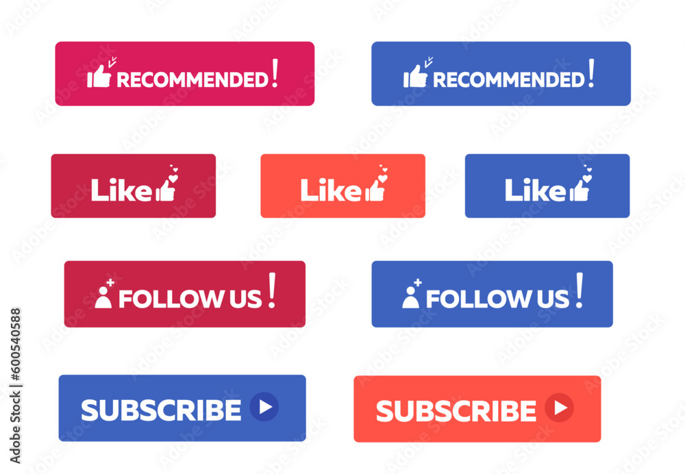 Follow us, like, recommended, subscribe icon set. Special offer sign. Vector illustration Follow us, like, recommended, subscribe icon set. Special offer sign. Vector illustration