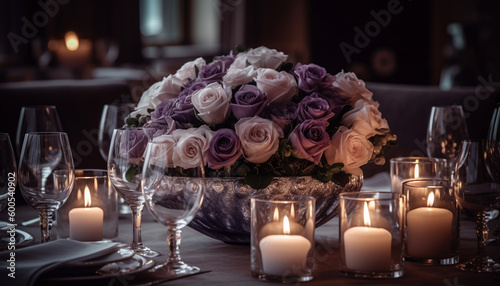 Romantic wedding celebration with elegant flower arrangements generated by AI