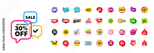 Flash offer sale banners pack. Promo price discount stickers. Special offer 3d speech bubble. Promotion flash coupons. Mega discount deal banners. Sale chat speech bubble. Ad promo message. Vector