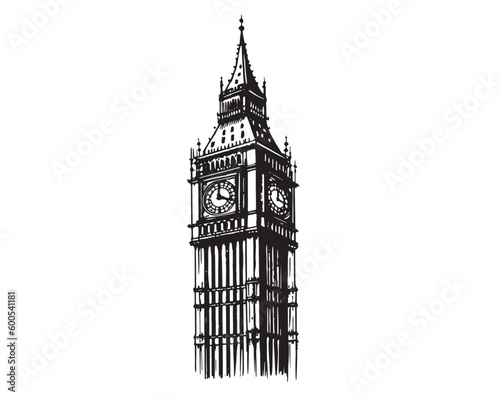 Big Ben Tower of London, hand drawn illustrations, vector.	
