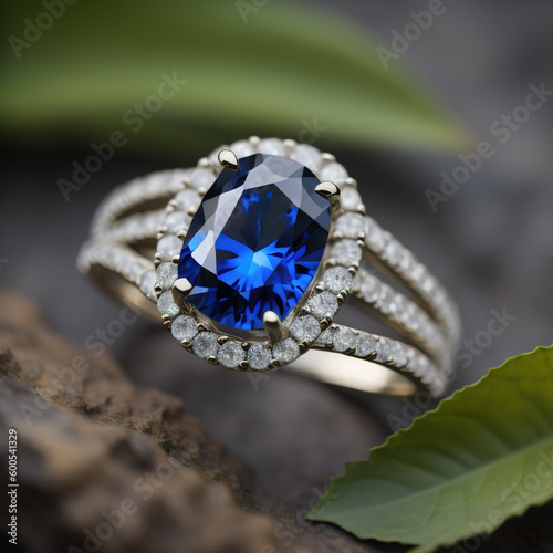 Engagement Ring With Blue Sapphire Stone. Generative AI