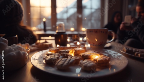Sweet treats and warmth bring holiday joy indoors generated by AI