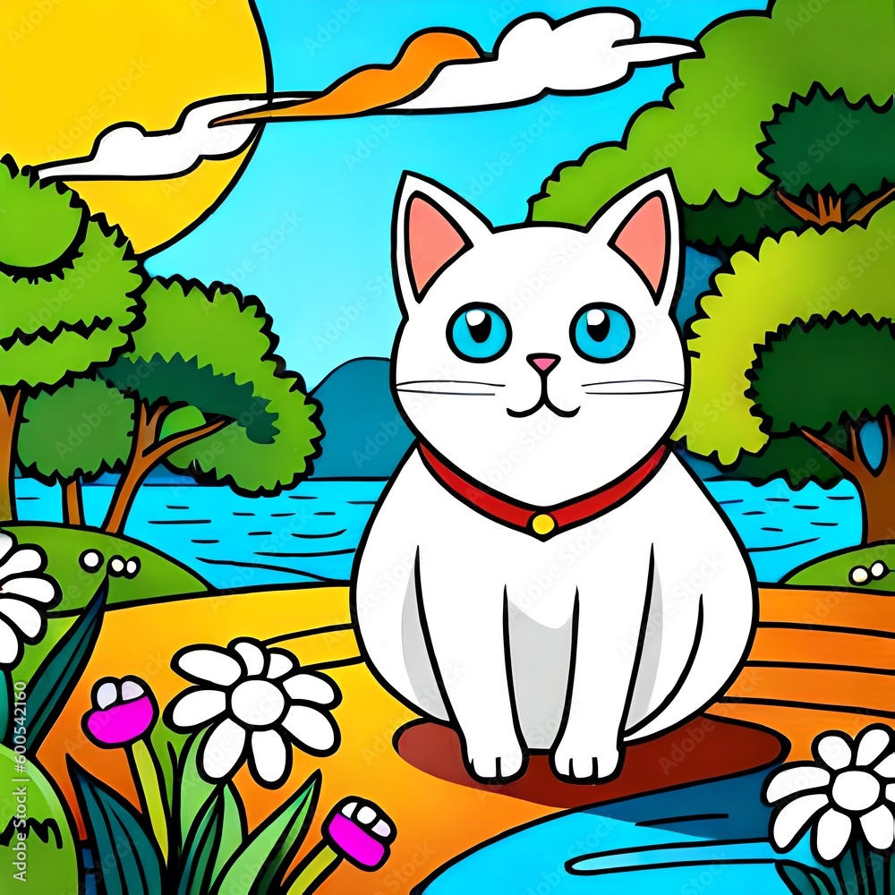 Cartoon style cat in the woods Cartoon style cat in the woods