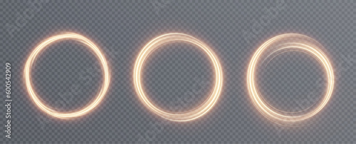Vector light line effect of golden circle. Luminous fire trail on a transparent background. Light round line with an advantage effect. Golden circle light png.