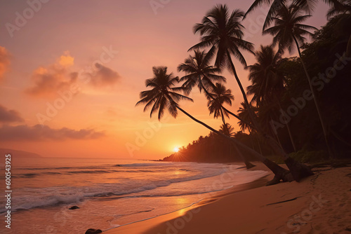 Tropical Serenity  Vibrant Sunset on a Paradise Beach