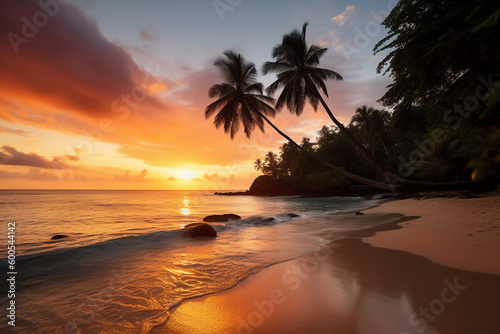 Tropical Serenity: Vibrant Sunset on a Paradise Beach