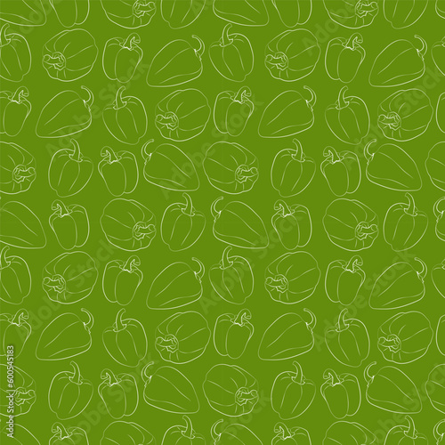 A set of seamless patterns of sweet peppers. Line drawing. linear, outline only 1000x1000, vector graphics.