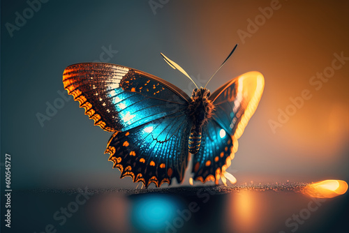 butterfly with blue and yellow background (AI generated - FREE copyright)