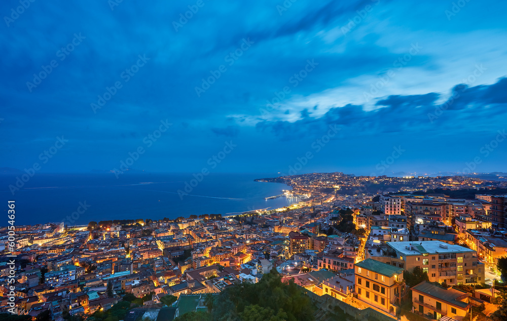 Naples, Italy. Beautiful sunset lights over the Naples' Bay