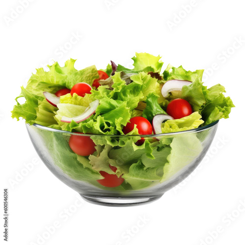 bowl of fresh garden salad isolated on a transparent background, generative ai