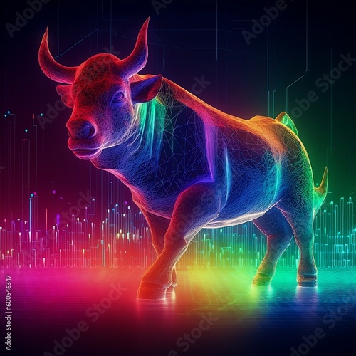 Trading Bull - Neon -  Vivid Background - Trade Market