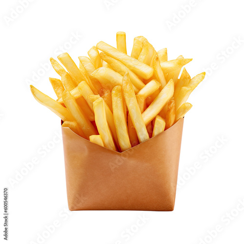 paper cup of french fries isolated on a transparent background, generative ai