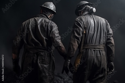 Coal miners in underground mine. Generative AI