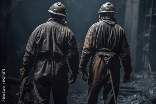 Coal miners in underground mine. Generative AI © marcin jucha