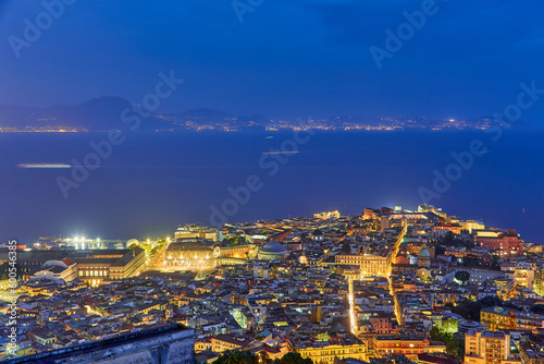 Naples, Italy. Beautiful sunset lights over the Naples' Bay