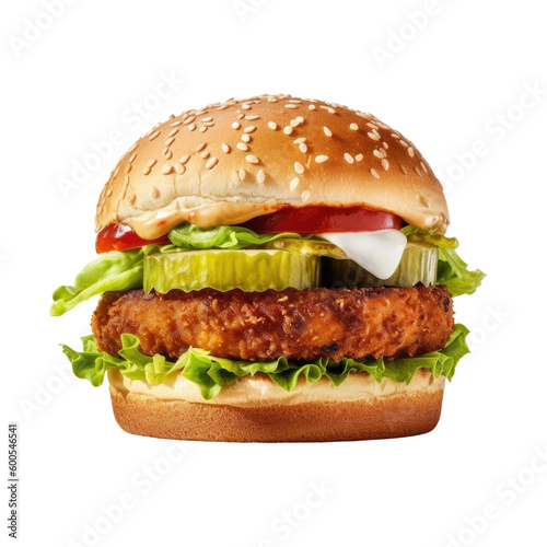 veggie burger isolated on a transparent background, generative ai