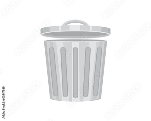 vector of a shiny gray container or trash can with a lid at the top slightly open made of aluminum which is usually used to put goods or objects that are no longer used