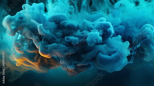 Abstract 3d Blue Color Splash Background. High Detail Burst of Vibrant Paint. 3D Amorphous Multi Color Cloud. Colorful Liquid Smoke.