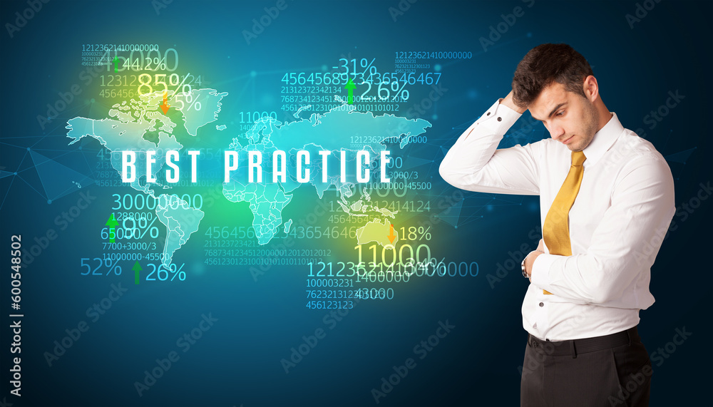 Businessman thinking about market concept Businessman thinking about market concept