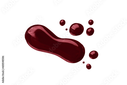 Burgundy swatch of gel nail polish or lipstick isolated on transparent background. Smear of nail polish for design.