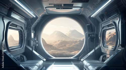 Concept art illustration of sci-fi futuristic interior of space station © Prasanth