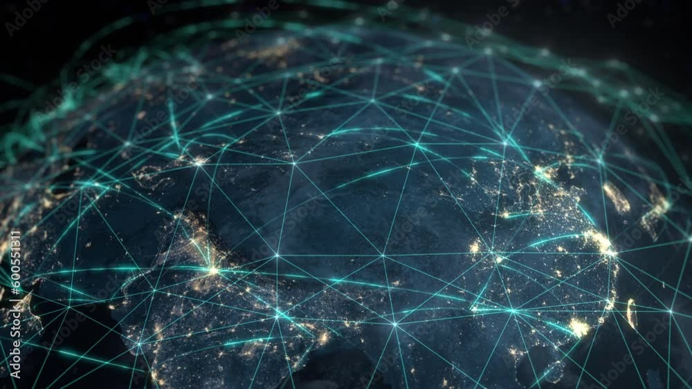 Global Data Grid Connecting the Whole World, From Asia To Europe. Beautiful rotating 3D animation of Planet Earth with Connection and Networks. Global Data Grid Connecting the Whole World, From Asia To Europe. Beautiful rotating 3D animation of Planet Earth with Connection and Networks.