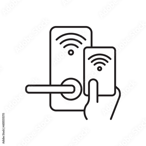 Digital door lock with wireless technology for unlock icon isolated on white background. Door handle sign. Security smart home. Logo design template element. EPS 10