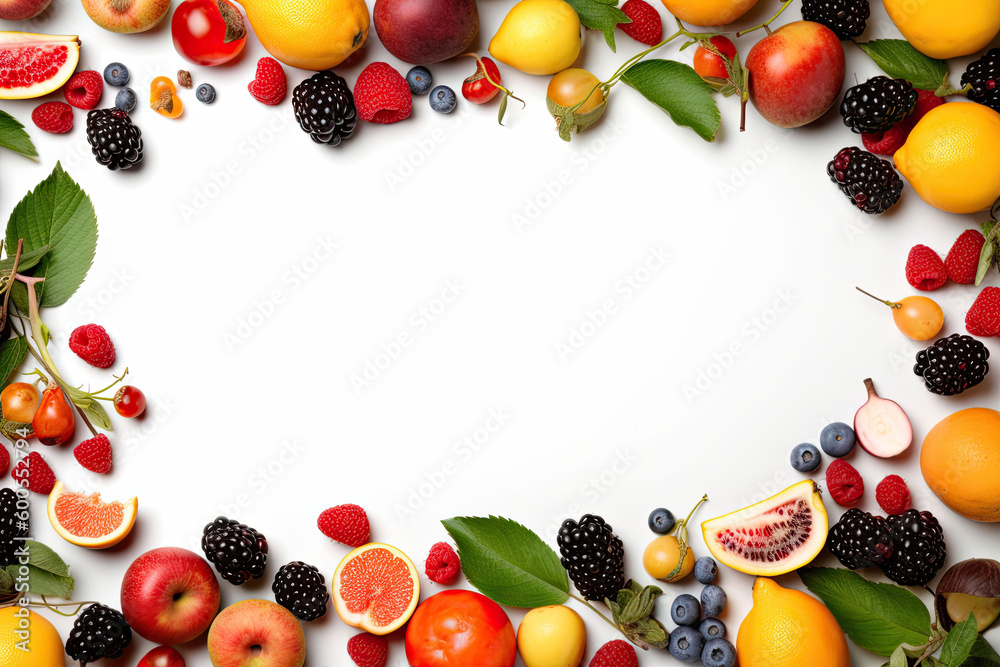 Blank frame made of summer fruits, Generative AI Blank frame made of summer fruits, Generative AI
