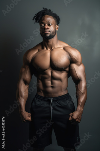 Torso of a very muscular African American man. Fitness body. generate by ai