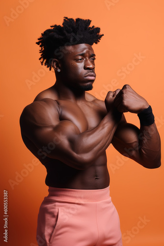 Torso of a very muscular African American man. Fitness body. generate by ai