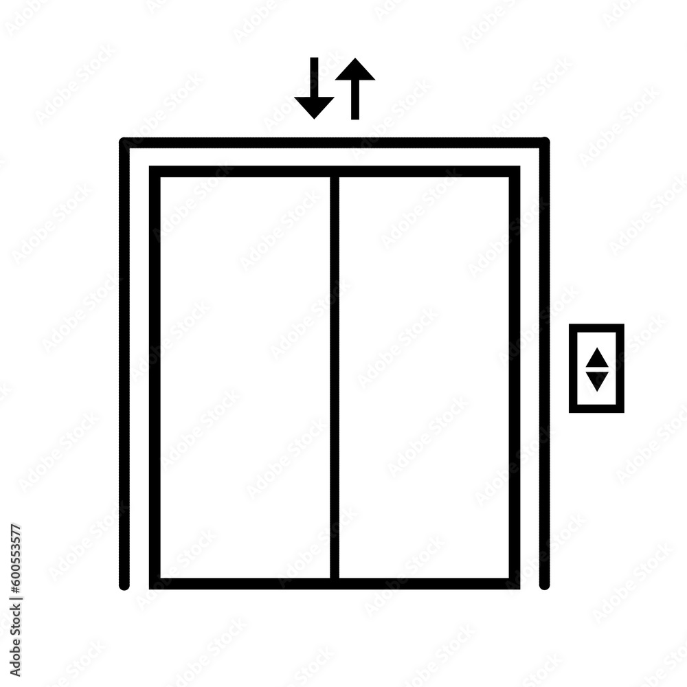 Elevator icon isolated on white background. Elevator illustration. Black elevator sign Elevator icon isolated on white background. Elevator illustration. Black elevator sign