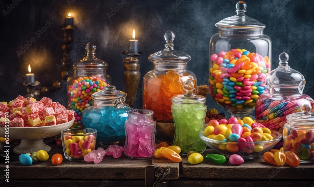  a table topped with lots of different types of candies.  generative ai