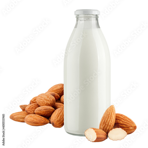 Tableau sur toile Almond milk, bottle, isolated on white background, full depth of field