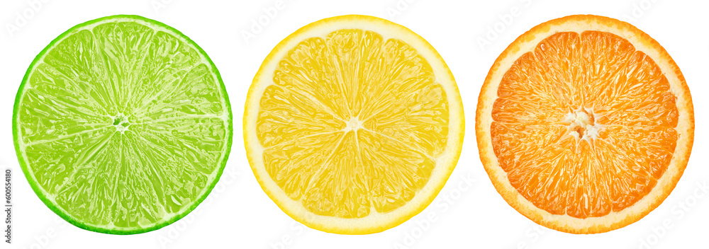 Fototapeta premium citrus slice, grapefruit, orange, lemon, lime, isolated on white background