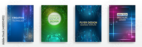 Hi-tech brochure flyer template. Technology background design, booklet, leaflet, annual report layout. Science cover design for business presentation. © arthead
