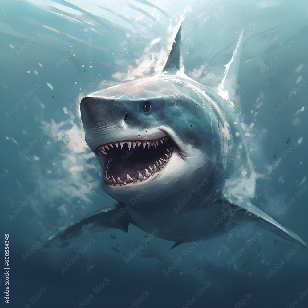 Obraz premium Generative AI illustration of a great white shark.