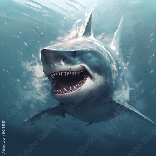 Generative AI illustration of a great white shark.