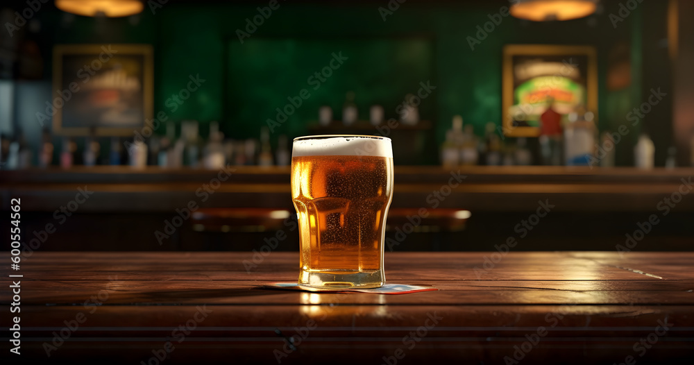 Beer on a Wooden Bar Table | Blurred background | Sunshine from the window | Rustic Beer Bar | Generative AI Beer on a Wooden Bar Table | Blurred background | Sunshine from the window | Rustic Beer Bar | Generative AI