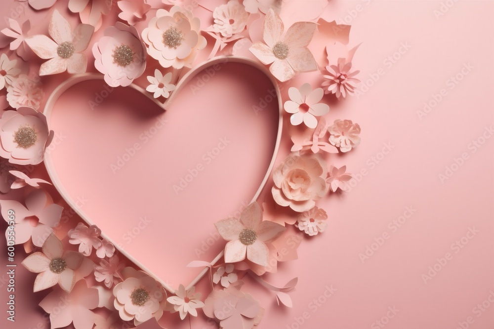 bouquet background day valentine wedding card love rose flower pink heart. Generative AI.