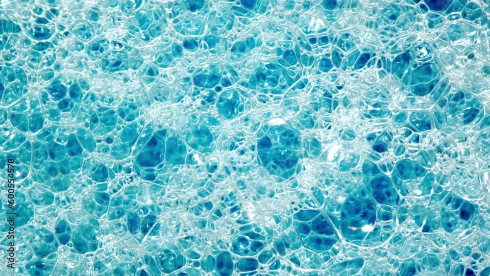 Foam on surface of liquid blue detergent, bubbles different size, rotating, turning, close-up, macro, top view
Foam on surface of liquid blue detergent, bubbles different size, rotating, turning, close-up, macro, top view