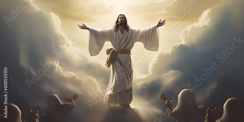 jesus opening the skyes, receiving blessings from god, generative ai	
