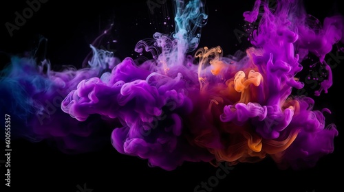 Abstract 3d Purple Color Splash Background. High Detail Burst of Vibrant Paint. 3D Amorphous Multi Color Cloud. Colorful Liquid Smoke.