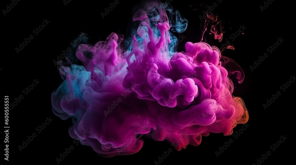 Abstract 3d Purple Color Splash Background. High Detail Burst of Vibrant Paint. 3D Amorphous Multi Color Cloud. Colorful Liquid Smoke.
