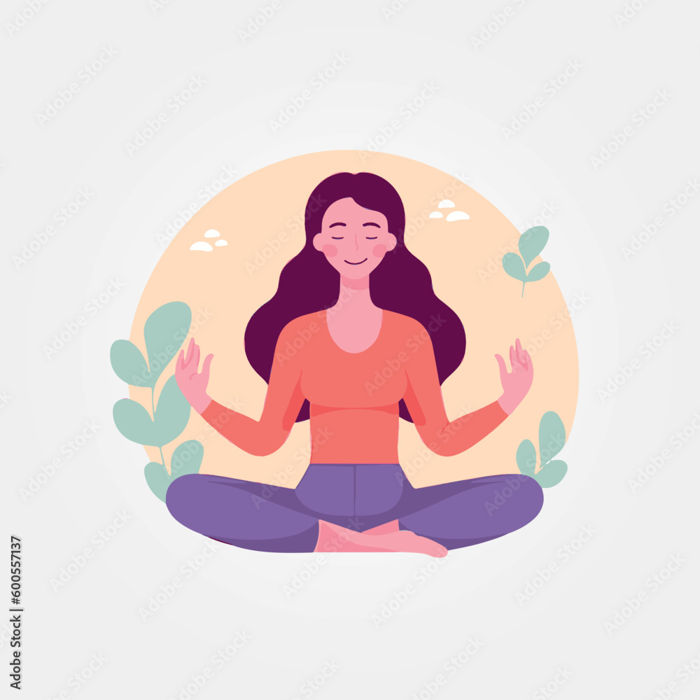 vector illustration, woman meditating calm and relaxed.