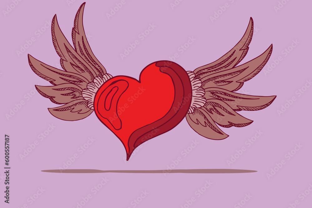Flying heart angel. Vector graphic illustration of a red heart with wings. Flying heart angel. Vector graphic illustration of a red heart with wings.