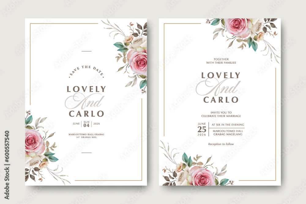 minimalist wedding card template with beautiful floral