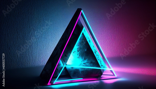 Neon laser light shines on a cool geometric triangular figure  Generative AI