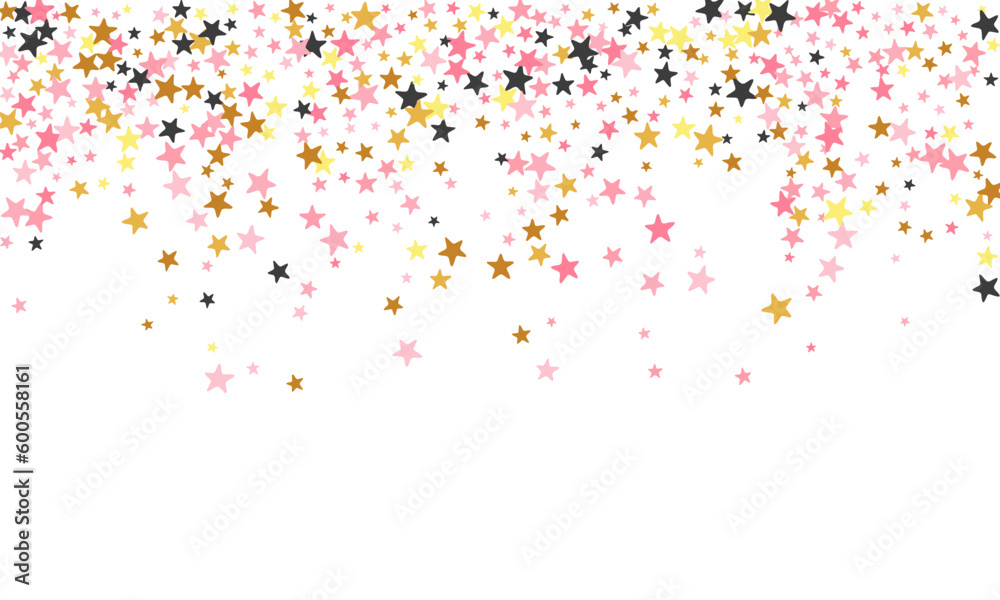 Rich black pink gold stars magic vector background. Little starburst spangles New Year decoration particles. Wedding stars magic pattern. Sparkle elements congratulations decor.