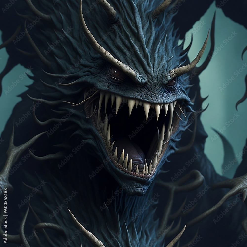 Monster made of tree roots with hypnotic gaze