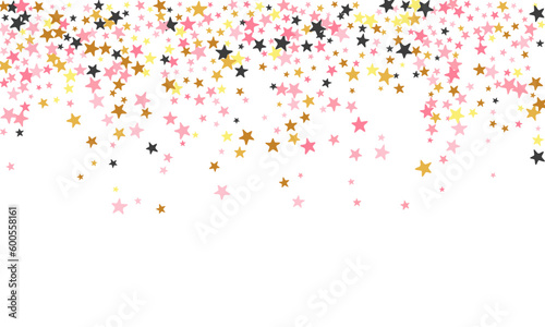 Rich black pink gold stars magic vector background. Little starburst spangles New Year decoration particles. Wedding stars magic pattern. Sparkle elements congratulations decor.